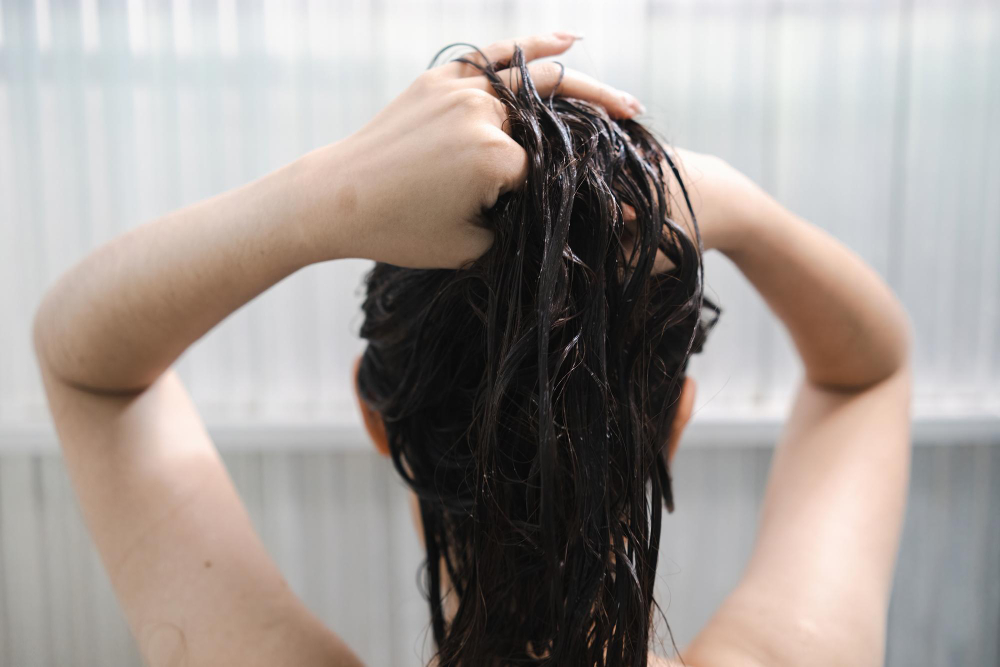 Rear view of woman with long hair